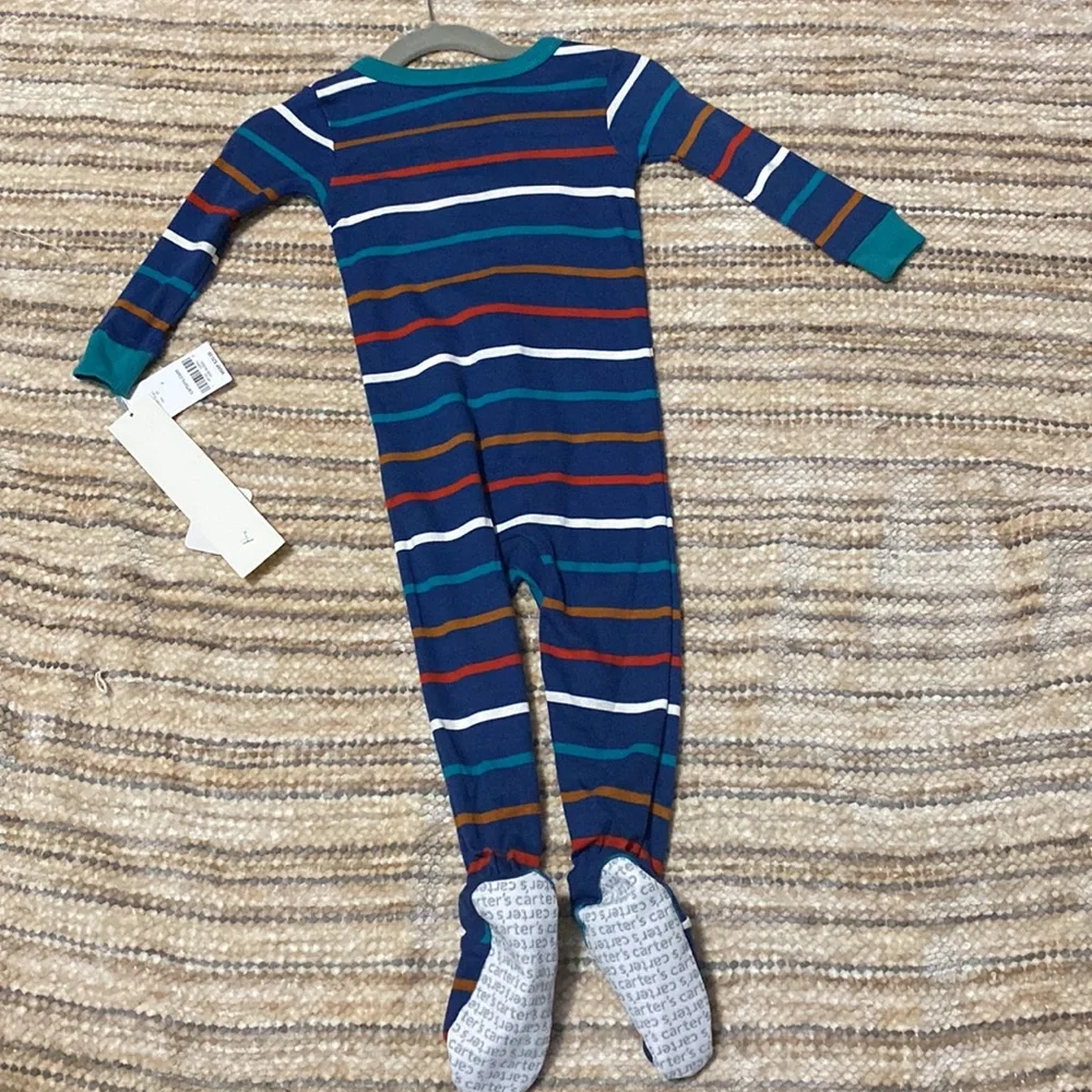 Carters Baby Boy Blue Striped Sloth Fleece Footed Pajamas Sleeper Zip Up 18M